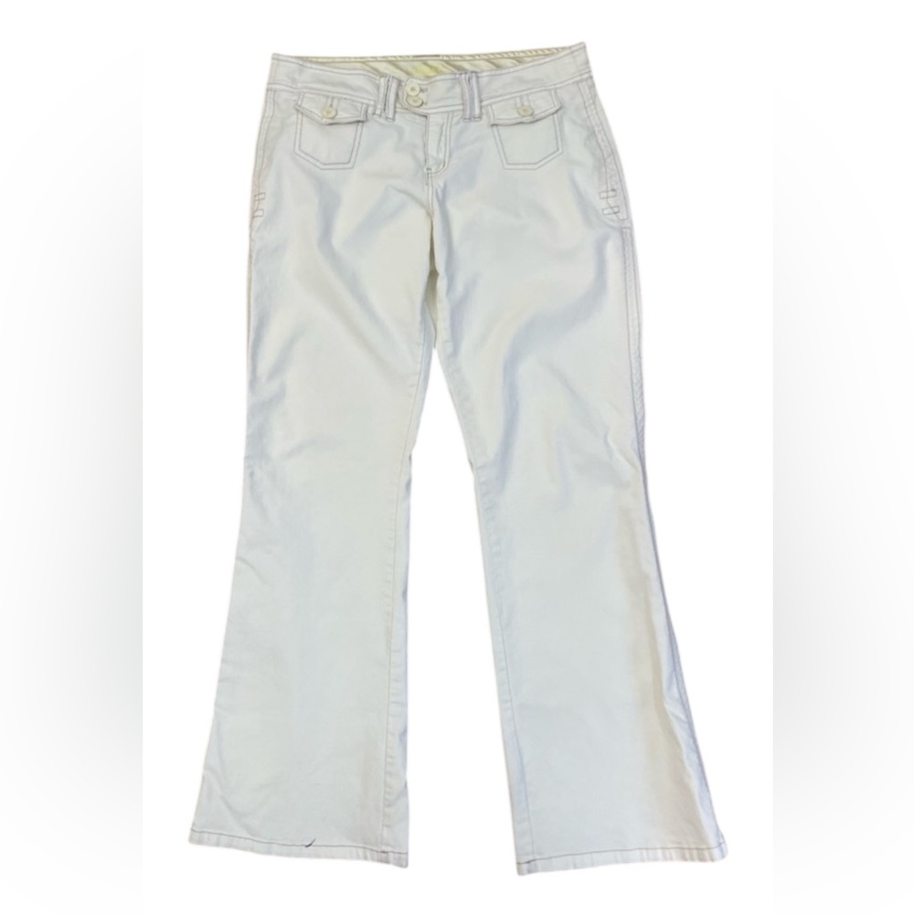 Y2K Hip Hugger Low Flare Boot Taunt Pants 7 Pale Yellow 2000s Prep Club Kid Glam